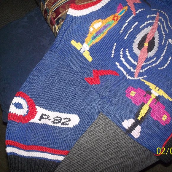 BEREK ONE OF A KIND, VINTAGE 1989 AIRPLANE SWEATER, PIMA COTTON KNITTED BY HAND - Picture 7 of 9